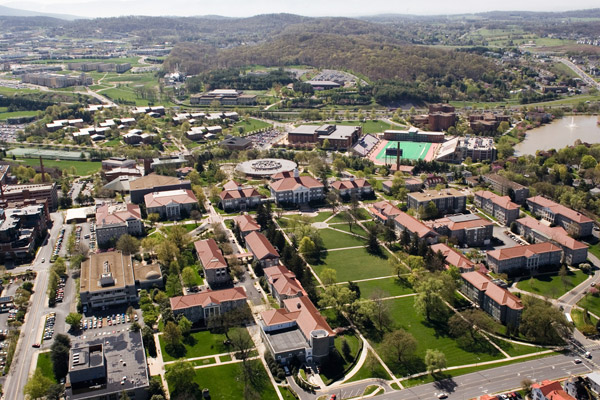 Aerial view of James Madison University taken from StudyGroup