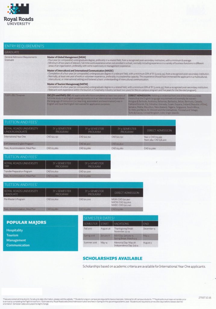 Royal Roads University Entry Requirements